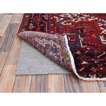 Load image into Gallery viewer, 7&#39;8&quot;x11&#39; Pepper Red and Yale Blue Border, Hand Knotted Cropped Thin, Even Wear Old Geometric Persian Heriz, Sides and Ends Professionally Secured and Cleaned, Soft Wool Oriental Rug Sh103 FWR618