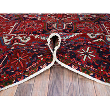 Load image into Gallery viewer, 7&#39;8&quot;x11&#39; Pepper Red and Yale Blue Border, Hand Knotted Cropped Thin, Even Wear Old Geometric Persian Heriz, Sides and Ends Professionally Secured and Cleaned, Soft Wool Oriental Rug Sh103 FWR618