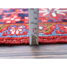 Load image into Gallery viewer, 7&#39;8&quot;x11&#39; Pepper Red and Yale Blue Border, Hand Knotted Cropped Thin, Even Wear Old Geometric Persian Heriz, Sides and Ends Professionally Secured and Cleaned, Soft Wool Oriental Rug Sh103 FWR618