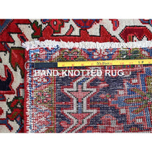 Load image into Gallery viewer, 7&#39;8&quot;x11&#39; Pepper Red and Yale Blue Border, Hand Knotted Cropped Thin, Even Wear Old Geometric Persian Heriz, Sides and Ends Professionally Secured and Cleaned, Soft Wool Oriental Rug Sh103 FWR618