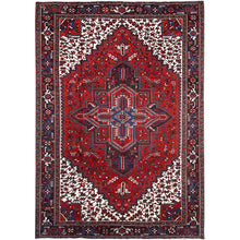 Load image into Gallery viewer, 9&#39;3&quot;x11&#39;8&quot; Watermelon Red, Cleaned, Semi Antique Heriz Persian Design and Geometric Medallions, Great Condition Vibrant Wool, Sides and Ends Professionally Secured, Cropped Thin, Evenly Worn Oriental Rug Sh105 FWR630