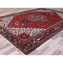 Load image into Gallery viewer, 9&#39;3&quot;x11&#39;8&quot; Watermelon Red, Cleaned, Semi Antique Heriz Persian Design and Geometric Medallions, Great Condition Vibrant Wool, Sides and Ends Professionally Secured, Cropped Thin, Evenly Worn Oriental Rug Sh105 FWR630