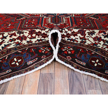 Load image into Gallery viewer, 9&#39;3&quot;x11&#39;8&quot; Watermelon Red, Cleaned, Semi Antique Heriz Persian Design and Geometric Medallions, Great Condition Vibrant Wool, Sides and Ends Professionally Secured, Cropped Thin, Evenly Worn Oriental Rug Sh105 FWR630