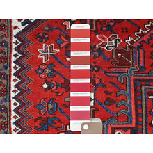 Load image into Gallery viewer, 9&#39;3&quot;x11&#39;8&quot; Watermelon Red, Cleaned, Semi Antique Heriz Persian Design and Geometric Medallions, Great Condition Vibrant Wool, Sides and Ends Professionally Secured, Cropped Thin, Evenly Worn Oriental Rug Sh105 FWR630