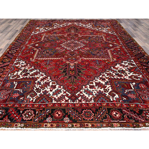 8'7'x11'1" Cherry Red, Tribal Village Nomad Art With Large Geometric Motif, Vibrant Wool, Hand Knotted, Ends And Sides Secured Professionally, Cleaned, Mint Condition, Persian Vintage Oriental Rug Sh111 FWR666