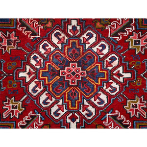 8'7'x11'1" Cherry Red, Tribal Village Nomad Art With Large Geometric Motif, Vibrant Wool, Hand Knotted, Ends And Sides Secured Professionally, Cleaned, Mint Condition, Persian Vintage Oriental Rug Sh111 FWR666