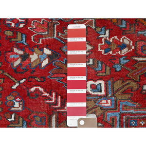 8'2"x10'10" Tomato Tango Red, Centre Geometric Medallion, Evenly Worn, Cleaned, Good Condition, Hand Knotted, All Wool, Cropped Thin, Sides And Ends Secured Professionally, Oriental Rug Sh116 FWR696