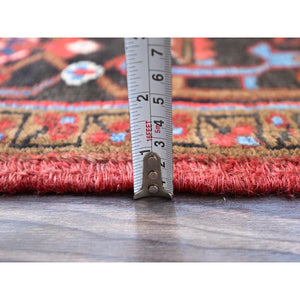 8'2"x10'10" Tomato Tango Red, Centre Geometric Medallion, Evenly Worn, Cleaned, Good Condition, Hand Knotted, All Wool, Cropped Thin, Sides And Ends Secured Professionally, Oriental Rug Sh116 FWR696