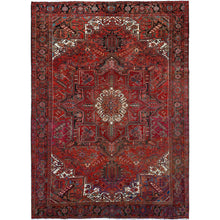 Load image into Gallery viewer, 7&#39;10&quot;x10&#39;7&quot; Prismatic Legacy Red, Centre Geometric Element, Sides Secured Professionally, Cleaned, Sheared Low Organic Wool, Good Condition, Vintage Oriental Rug Sh118 FWR708