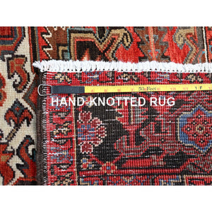 7'10"x10'7" Prismatic Legacy Red, Centre Geometric Element, Sides Secured Professionally, Cleaned, Sheared Low Organic Wool, Good Condition, Vintage Oriental Rug Sh118 FWR708