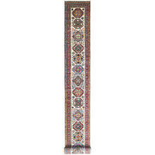 Load image into Gallery viewer, 2&#39;8&quot;x35&#39;3&quot; Pistachio Shell Beige, Multiple Border, Organic Wool Densely Woven Colorful Geometric Medallions Afghan Super Kazak Natural Dyes Hand Knotted XXL Oriental Runner Rug Sh125 FWR750