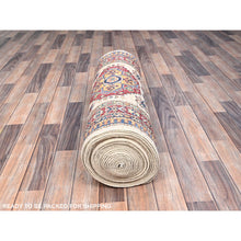 Load image into Gallery viewer, 2&#39;8&quot;x35&#39;3&quot; Pistachio Shell Beige, Multiple Border, Organic Wool Densely Woven Colorful Geometric Medallions Afghan Super Kazak Natural Dyes Hand Knotted XXL Oriental Runner Rug Sh125 FWR750