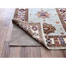 Load image into Gallery viewer, 2&#39;11&quot;x22&#39;7&quot; Puritan Gray, Denser Weave, Oversized, Smooth And Shiny Wool, Colorful Tribal Elements All Over, Natural Dyes, Afghan Hand Knotted Super Kazak Oriental Runner Rug Sh126 FWR756