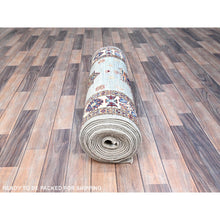 Load image into Gallery viewer, 2&#39;11&quot;x22&#39;7&quot; Puritan Gray, Denser Weave, Oversized, Smooth And Shiny Wool, Colorful Tribal Elements All Over, Natural Dyes, Afghan Hand Knotted Super Kazak Oriental Runner Rug Sh126 FWR756