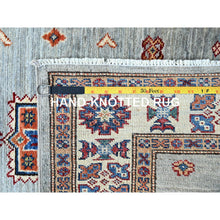 Load image into Gallery viewer, 2&#39;11&quot;x22&#39;7&quot; Puritan Gray, Denser Weave, Oversized, Smooth And Shiny Wool, Colorful Tribal Elements All Over, Natural Dyes, Afghan Hand Knotted Super Kazak Oriental Runner Rug Sh126 FWR756