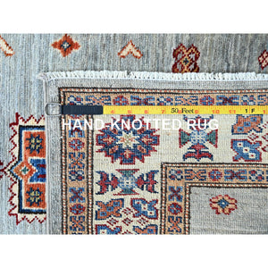 2'11"x22'7" Puritan Gray, Denser Weave, Oversized, Smooth And Shiny Wool, Colorful Tribal Elements All Over, Natural Dyes, Afghan Hand Knotted Super Kazak Oriental Runner Rug Sh126 FWR756