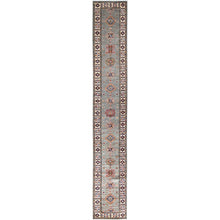 Load image into Gallery viewer, 2&#39;8&quot;x15&#39;5&quot; Frost Gray, Afghan Super Kazak 100% Wool Densely Woven Hand Knotted Tribal And Geometric Medallions Design Vegetable Dyes Oriental Runner Rug Sh127 FWR762