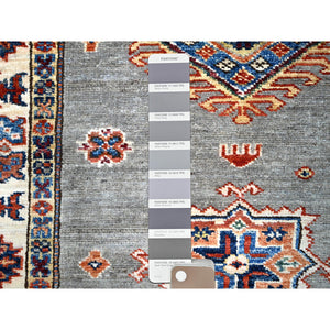 2'8"x15'5" Frost Gray, Afghan Super Kazak 100% Wool Densely Woven Hand Knotted Tribal And Geometric Medallions Design Vegetable Dyes Oriental Runner Rug Sh127 FWR762