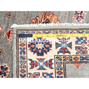 2'8"x15'5" Frost Gray, Afghan Super Kazak 100% Wool Densely Woven Hand Knotted Tribal And Geometric Medallions Design Vegetable Dyes Oriental Runner Rug Sh127 FWR762