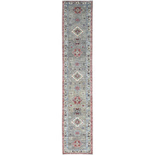 Load image into Gallery viewer, 2&#39;9&quot;x13&#39;1&quot; Battleship Gray, 100% Wool Denser Weave Medallions All Over Hand Knotted Super Kazak Natural Dyes Oversized Oriental Runner Rug Sh128 FWR768