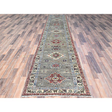 Load image into Gallery viewer, 2&#39;9&quot;x13&#39;1&quot; Battleship Gray, 100% Wool Denser Weave Medallions All Over Hand Knotted Super Kazak Natural Dyes Oversized Oriental Runner Rug Sh128 FWR768