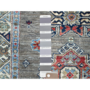 2'9"x13'1" Battleship Gray, 100% Wool Denser Weave Medallions All Over Hand Knotted Super Kazak Natural Dyes Oversized Oriental Runner Rug Sh128 FWR768