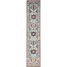 Load image into Gallery viewer, 2&#39;8&quot;x13&#39;1&quot; Pigeon Gray, Afghan Super Kazak All Over Geometric Elements Super Soft Wool Hand Knotted Densely Woven Vegetable Dyes Oriental Runner Rug Sh130 FWR780