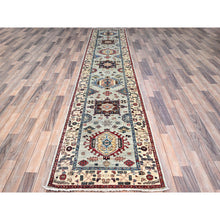 Load image into Gallery viewer, 2&#39;8&quot;x13&#39;1&quot; Pigeon Gray, Afghan Super Kazak All Over Geometric Elements Super Soft Wool Hand Knotted Densely Woven Vegetable Dyes Oriental Runner Rug Sh130 FWR780