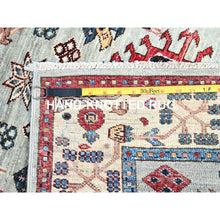 Load image into Gallery viewer, 2&#39;8&quot;x13&#39;1&quot; Pigeon Gray, Afghan Super Kazak All Over Geometric Elements Super Soft Wool Hand Knotted Densely Woven Vegetable Dyes Oriental Runner Rug Sh130 FWR780