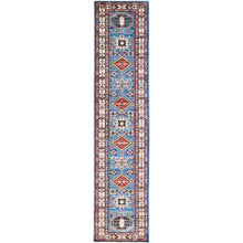 Load image into Gallery viewer, 2&#39;8&quot;x11&#39;8&quot; Pacific Coast Blue, Denser Weave Vibrant Tribal Medallions Natural Dyes Hand Knotted Afghan Super Kazak Oriental Runner Rug Sh132 FWR792