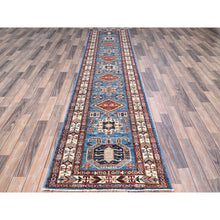 Load image into Gallery viewer, 2&#39;8&quot;x11&#39;8&quot; Pacific Coast Blue, Denser Weave Vibrant Tribal Medallions Natural Dyes Hand Knotted Afghan Super Kazak Oriental Runner Rug Sh132 FWR792