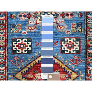 2'8"x11'8" Pacific Coast Blue, Denser Weave Vibrant Tribal Medallions Natural Dyes Hand Knotted Afghan Super Kazak Oriental Runner Rug Sh132 FWR792