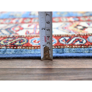 2'8"x11'8" Pacific Coast Blue, Denser Weave Vibrant Tribal Medallions Natural Dyes Hand Knotted Afghan Super Kazak Oriental Runner Rug Sh132 FWR792