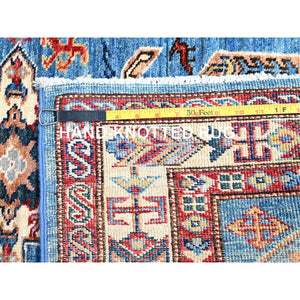 2'8"x11'8" Pacific Coast Blue, Denser Weave Vibrant Tribal Medallions Natural Dyes Hand Knotted Afghan Super Kazak Oriental Runner Rug Sh132 FWR792