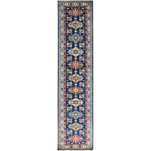 Load image into Gallery viewer, 2&#39;8&quot;x11&#39;9&quot; Gibraltar Blue, Hand Knotted Denser Weave All Over Geometric Patterns Afghan Super Kazak With Natural Dyes All Wool Oriental Runner Rug Sh133 FWR798