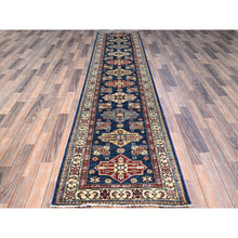 Load image into Gallery viewer, 2&#39;8&quot;x11&#39;9&quot; Gibraltar Blue, Hand Knotted Denser Weave All Over Geometric Patterns Afghan Super Kazak With Natural Dyes All Wool Oriental Runner Rug Sh133 FWR798