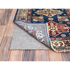 2'8"x11'9" Gibraltar Blue, Hand Knotted Denser Weave All Over Geometric Patterns Afghan Super Kazak With Natural Dyes All Wool Oriental Runner Rug Sh133 FWR798