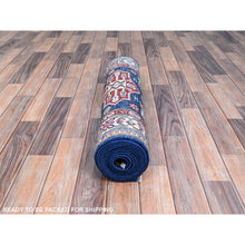 Load image into Gallery viewer, 2&#39;8&quot;x11&#39;9&quot; Gibraltar Blue, Hand Knotted Denser Weave All Over Geometric Patterns Afghan Super Kazak With Natural Dyes All Wool Oriental Runner Rug Sh133 FWR798