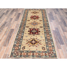 Load image into Gallery viewer, 2&#39;8&quot;x7&#39; Tescan Beige, Afghan Hand Knotted, Pure And Velvety Wool Densely Woven Geometric Patterns Super Kazak, Vegetable Dyes Runner Oriental Rug Sh134 FWR804