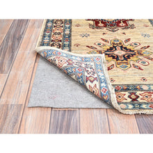 Load image into Gallery viewer, 2&#39;8&quot;x7&#39; Tescan Beige, Afghan Hand Knotted, Pure And Velvety Wool Densely Woven Geometric Patterns Super Kazak, Vegetable Dyes Runner Oriental Rug Sh134 FWR804