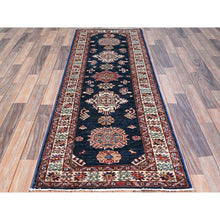 Load image into Gallery viewer, 2&#39;5&quot;x6&#39;9&quot; Brewers Blue, Natural Dyes Tribal Motifs Hand Knotted Pure And Velvety Wool Denser Weave Afghan Super Kazak Oriental Runner Rug Sh136 FWR816