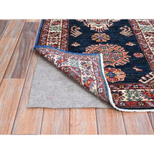 Load image into Gallery viewer, 2&#39;5&quot;x6&#39;9&quot; Brewers Blue, Natural Dyes Tribal Motifs Hand Knotted Pure And Velvety Wool Denser Weave Afghan Super Kazak Oriental Runner Rug Sh136 FWR816