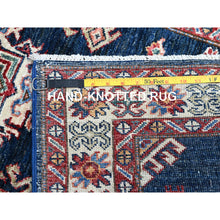 Load image into Gallery viewer, 2&#39;5&quot;x6&#39;9&quot; Brewers Blue, Natural Dyes Tribal Motifs Hand Knotted Pure And Velvety Wool Denser Weave Afghan Super Kazak Oriental Runner Rug Sh136 FWR816