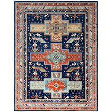 Load image into Gallery viewer, 9&#39;10&quot;x13&#39;7&quot; Astros Navy Blue, Armenian Inspired Caucasian Design, 200 KPSI, Hand Knotted with Small Bird Figurines, Velvety Wool, Densely Woven Vegetable Dyes Oriental Rug Sh144 FWR864