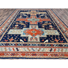 Load image into Gallery viewer, 9&#39;10&quot;x13&#39;7&quot; Astros Navy Blue, Armenian Inspired Caucasian Design, 200 KPSI, Hand Knotted with Small Bird Figurines, Velvety Wool, Densely Woven Vegetable Dyes Oriental Rug Sh144 FWR864