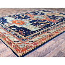 Load image into Gallery viewer, 9&#39;10&quot;x13&#39;7&quot; Astros Navy Blue, Armenian Inspired Caucasian Design, 200 KPSI, Hand Knotted with Small Bird Figurines, Velvety Wool, Densely Woven Vegetable Dyes Oriental Rug Sh144 FWR864