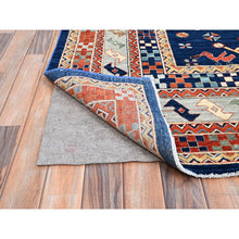 Load image into Gallery viewer, 9&#39;10&quot;x13&#39;7&quot; Astros Navy Blue, Armenian Inspired Caucasian Design, 200 KPSI, Hand Knotted with Small Bird Figurines, Velvety Wool, Densely Woven Vegetable Dyes Oriental Rug Sh144 FWR864