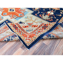 Load image into Gallery viewer, 9&#39;10&quot;x13&#39;7&quot; Astros Navy Blue, Armenian Inspired Caucasian Design, 200 KPSI, Hand Knotted with Small Bird Figurines, Velvety Wool, Densely Woven Vegetable Dyes Oriental Rug Sh144 FWR864