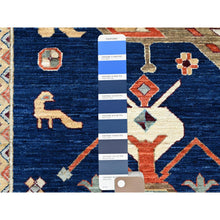 Load image into Gallery viewer, 9&#39;10&quot;x13&#39;7&quot; Astros Navy Blue, Armenian Inspired Caucasian Design, 200 KPSI, Hand Knotted with Small Bird Figurines, Velvety Wool, Densely Woven Vegetable Dyes Oriental Rug Sh144 FWR864