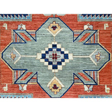 Load image into Gallery viewer, 9&#39;10&quot;x13&#39;7&quot; Astros Navy Blue, Armenian Inspired Caucasian Design, 200 KPSI, Hand Knotted with Small Bird Figurines, Velvety Wool, Densely Woven Vegetable Dyes Oriental Rug Sh144 FWR864